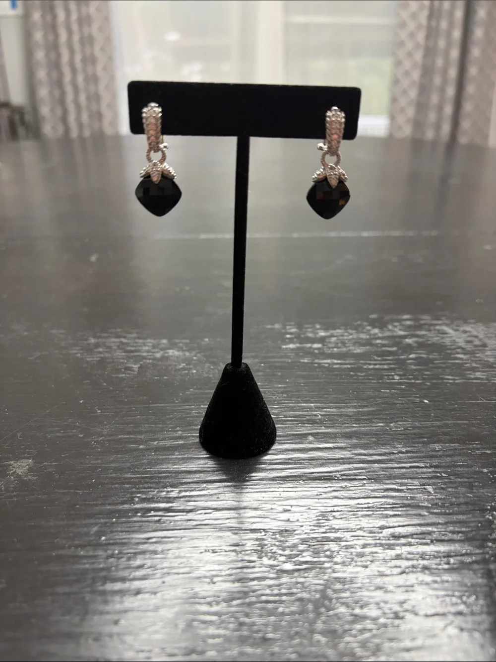 Judith Ripka pierced 925 silver Elegant Black Crystal Drop Earrings